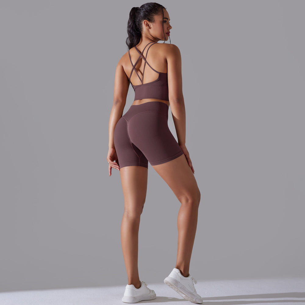 European and american sexy backless bra sports tank top high-waisted butt-lifting leggings seamless yoga outfit quick-dry fitness set