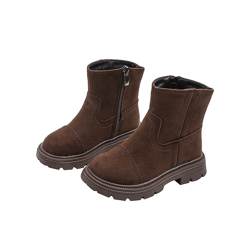 Vancahao children's double-sided fleece ankle boots,  autumn new korean style girls' british vintage martin boots