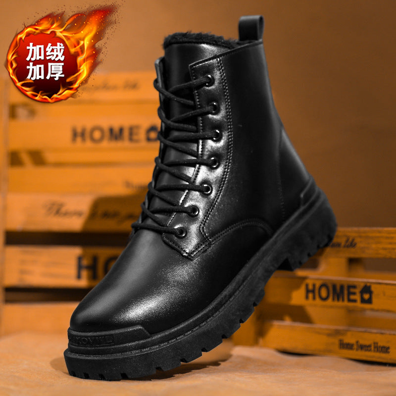 Winter men's new martin boots: trendy, versatile work boots with fleece lining, warm, thick sole, high-top, waterproof boots