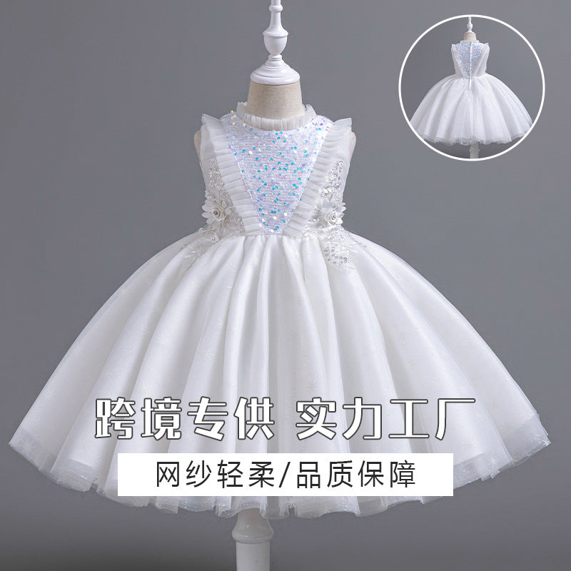 Children's fashionable european and american style mesh tutu dress - sleeveless flower girl dress for piano recitals and runway shows