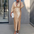 D540 cross-border  fashion women's elegant v-neck sexy slimming sequin plus size african dress