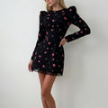 summer new women's fashion: european and american cross-border dress - printed lace-trimmed a-line long-sleeve mini dress
