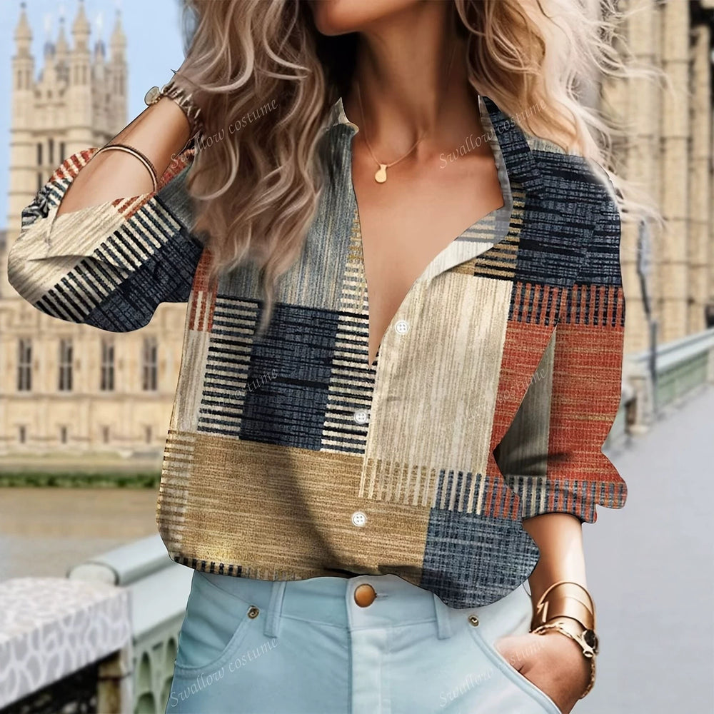 wholesale women's long-sleeved shirts, trendy all-season shirts with popular cross-border print designs, dropshipping available