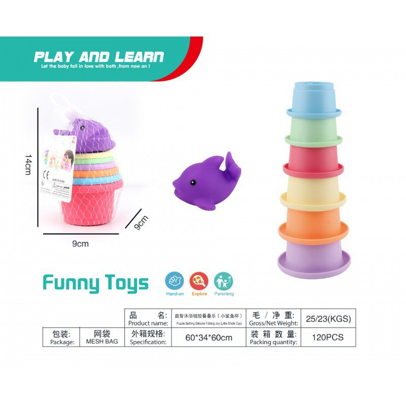 Cross-border  export bathing and water stacking Le Rainbow Tower baby toys children's rings and cups silicone