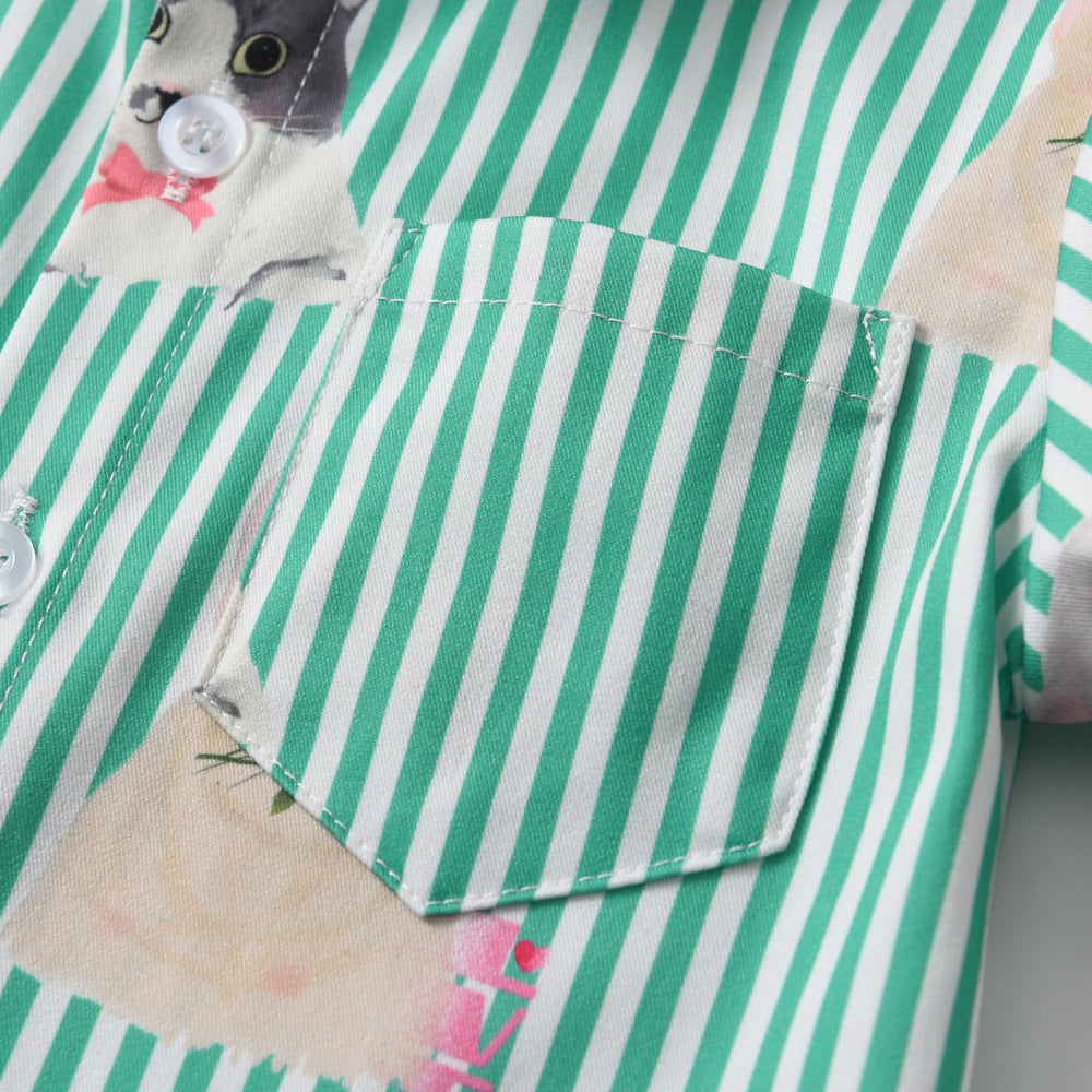 Summer new arrivals: fresh printed boys' summer outfit - trendy animal print two-piece shirt set for little men