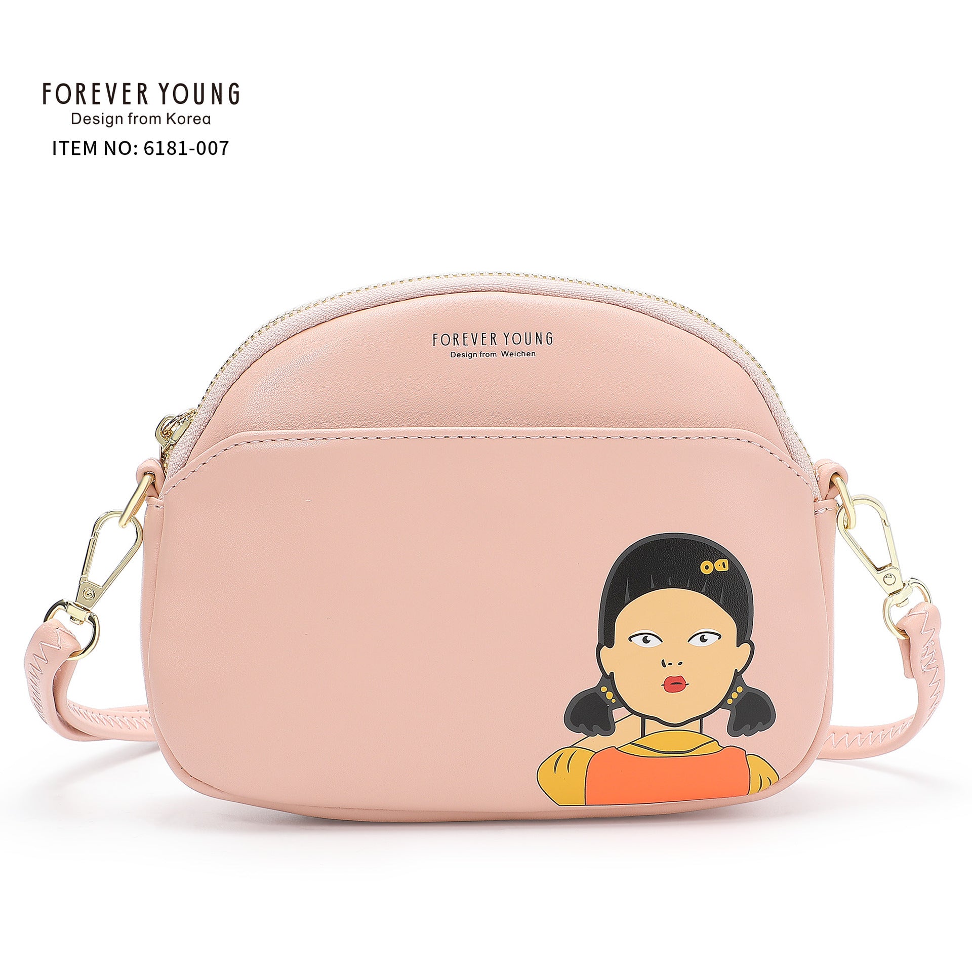 Foreveryoung simple PU women's bag Korean shoulder bag student messenger bag printed double zipper mobile phone bag