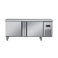 Commercial stainless steel prep table with refrigerated and frozen storage – dual temperature flat worktop for kitchen use