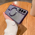 Gradient glitter electroplated magnetic case for samsung s25 edge, s24 ultra lens film, cd pattern protective soft case