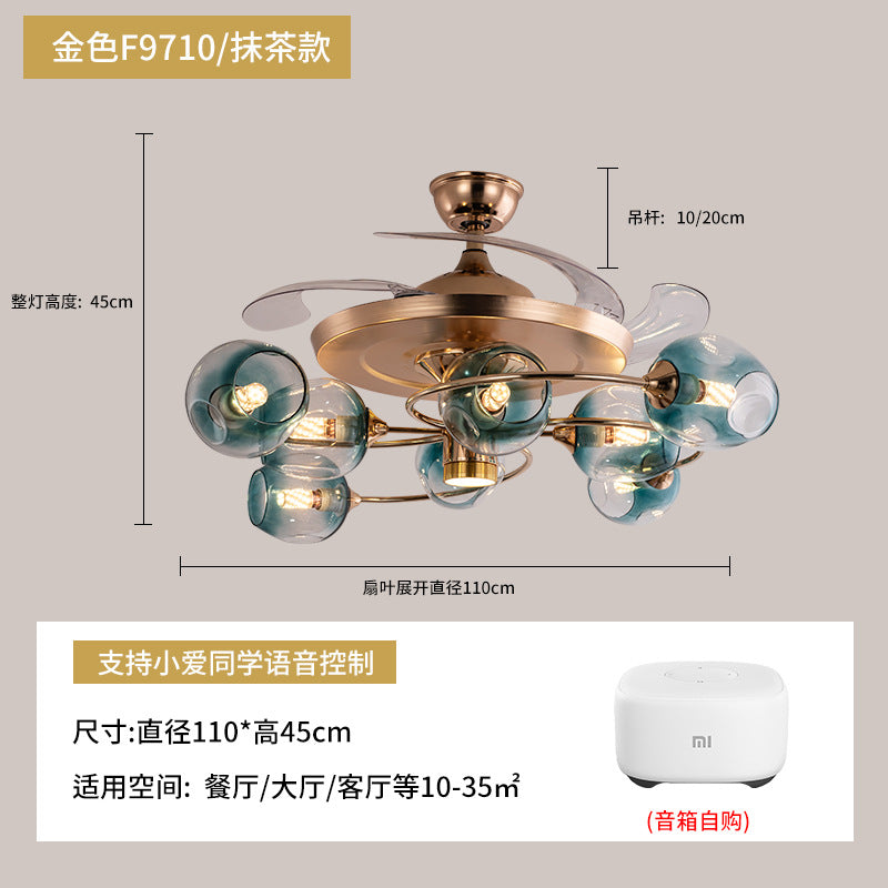 Whole house smart golden magic bean invisible fan light Nordic crystal light luxury ceiling fan light living room dining room integrated lamp
