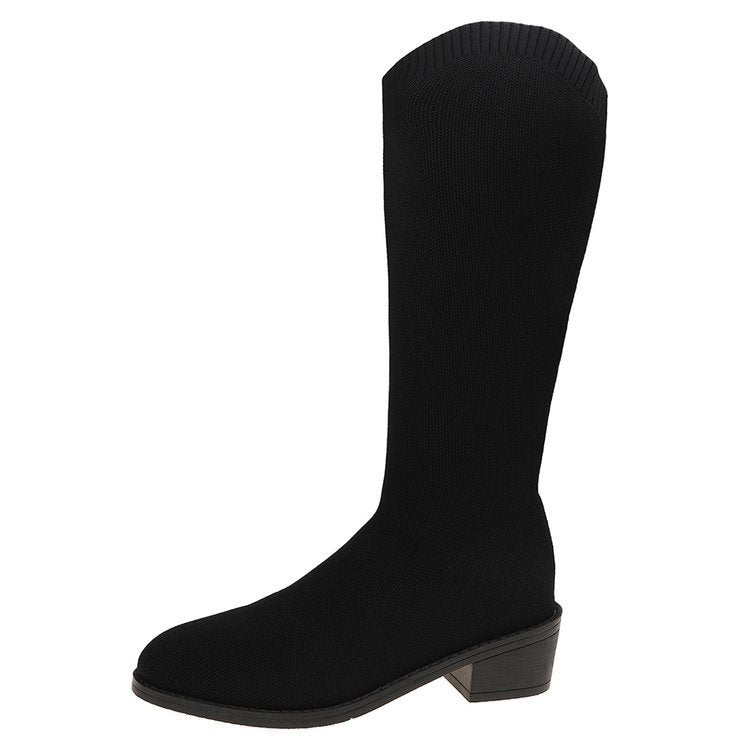 Plus size wholesale exportnew arrival spring autum elastic slim boots knee socks long boots women's elastic boots thick heel knitting sock boots