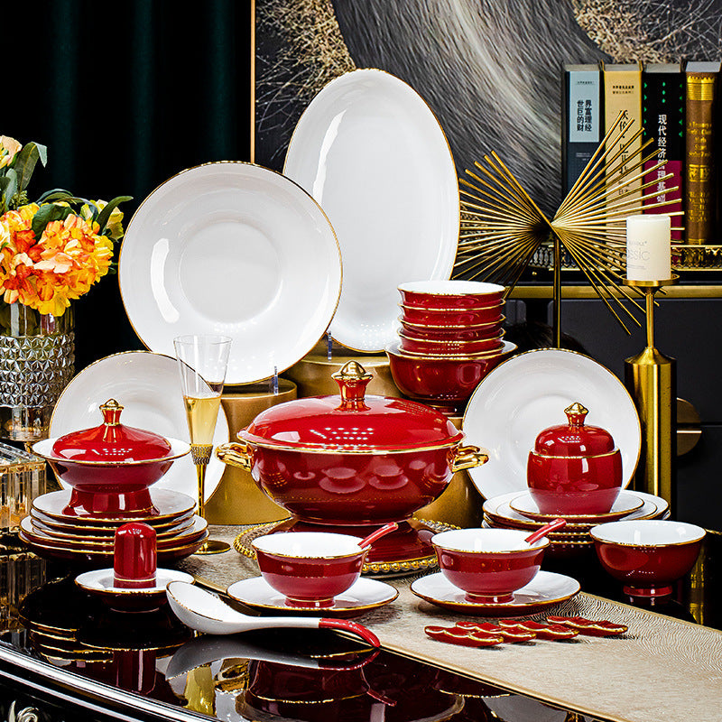 Jingdezhen underglaze color tableware set 2024 new Chinese dish set gift box household bowl and chopstick combination