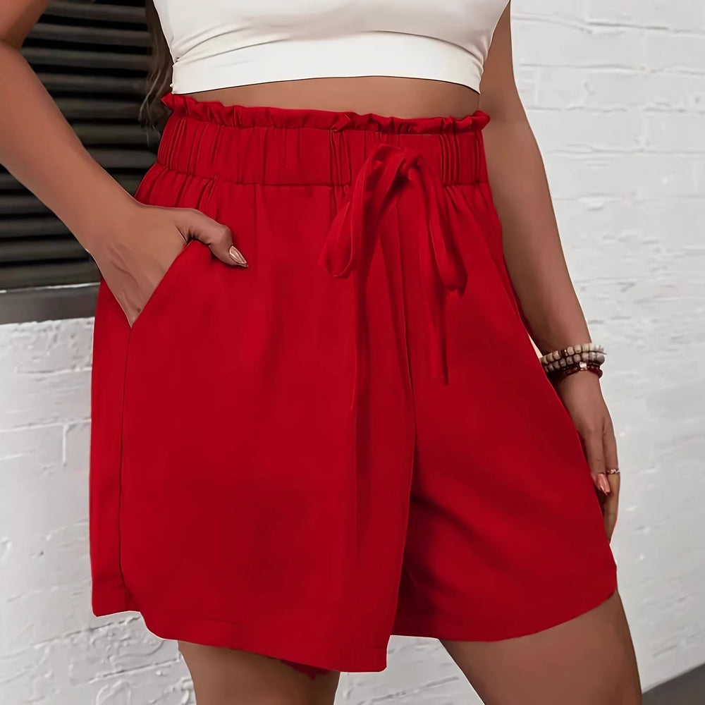 Amazon shorts women's  summer new european style high waist tie-waist versatile loose wide leg pants comfortable casual