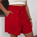 Amazon shorts women's  summer new european style high waist tie-waist versatile loose wide leg pants comfortable casual