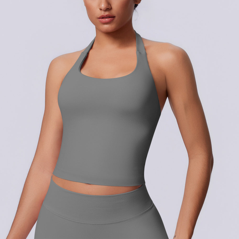 New arrival cross-border seamless pure colorhalter beautiful back tight sports vest sports running fitness yoga wear tops women