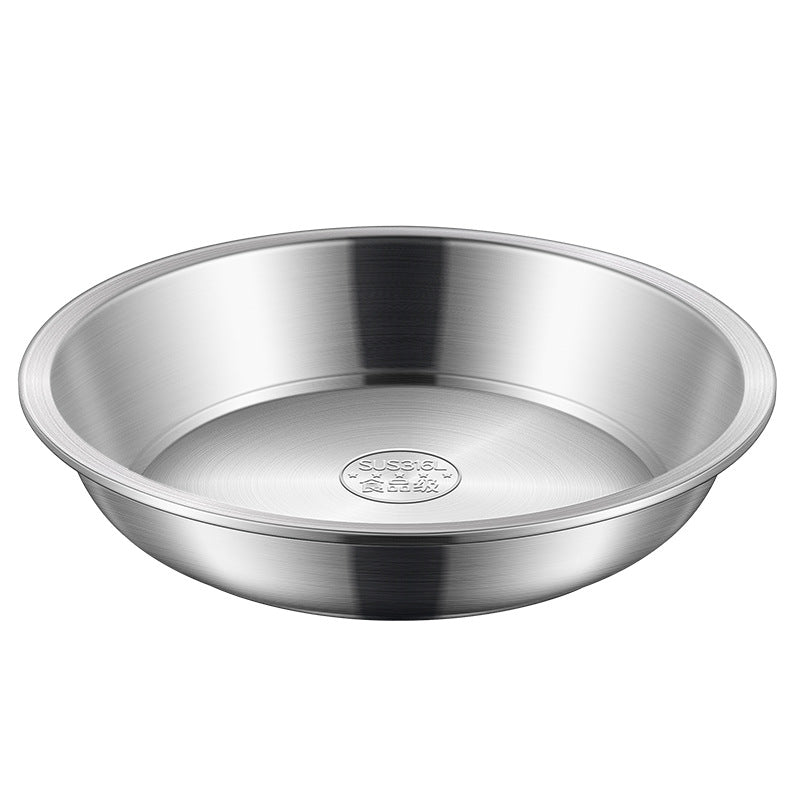 Commercial food grade 316 stainless steel round plate canteen deepened large capacity dish plate soup plate for home baking dish steamed cake plate