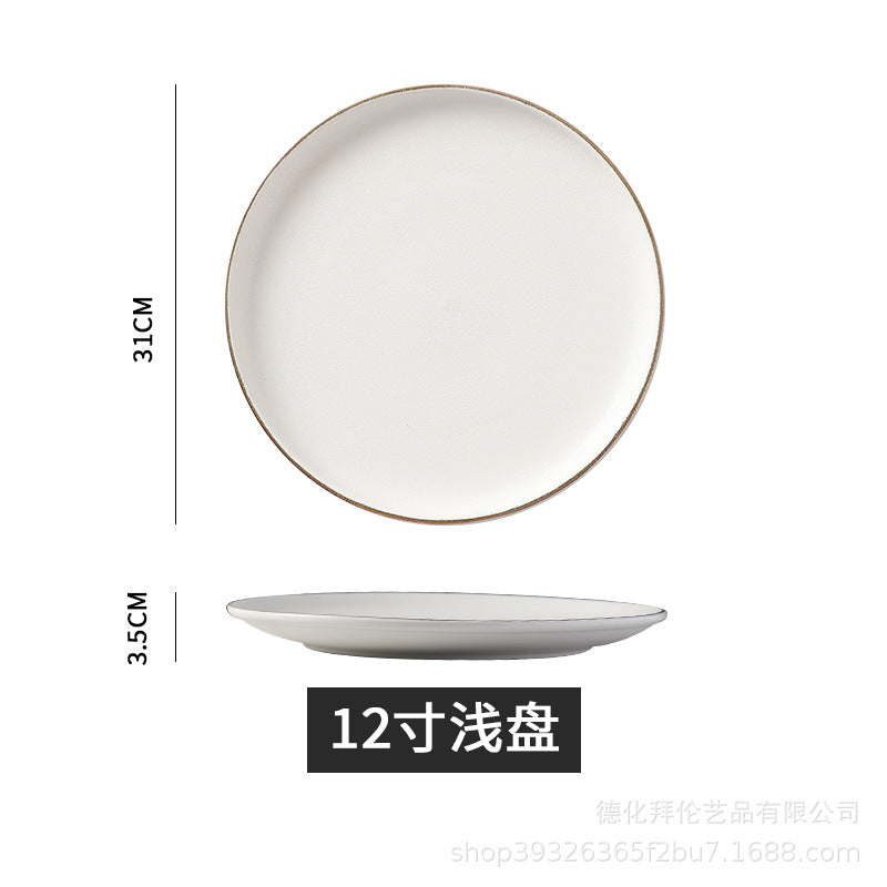 Ceramic matte white western dinner plate, matte steak plate, wear-resistant pasta plate, gold-rimmed matte dinner plate - wholesale from manufacturer