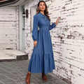 european and american new arrival: high-end denim long-sleeve fashionable fitted waist dress for women - perfect for  and independent cross-border e-commerce stores