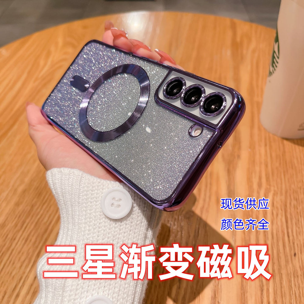 Gradient glitter electroplated magnetic case for samsung s25 edge, s24 ultra lens film, cd pattern protective soft case
