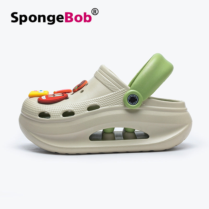 Spongebob squarepants thick sole crocs women's new arrival non-slip beach heightening toe cap sandals slippers women's summeroutwear