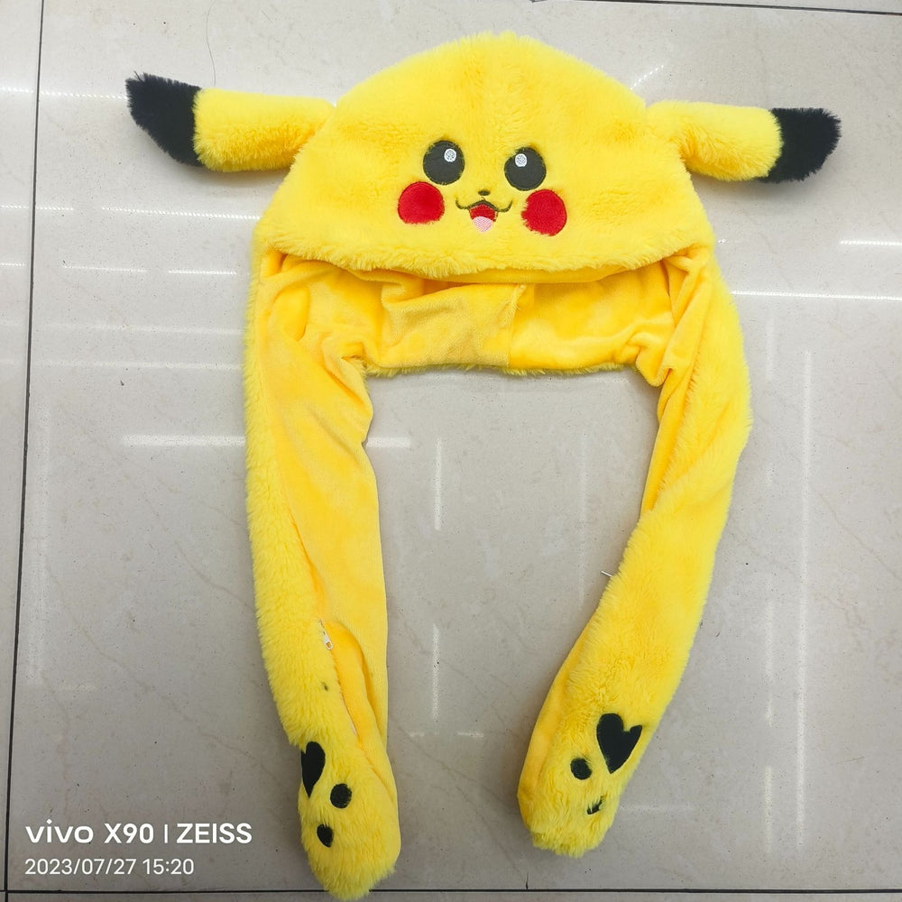 Matching family plush hat - cartoon rabbit with moving ears & airbag pressing - glow-in-the-dark night market trending style