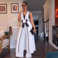 Hot-selling fashion european and american women's suit sexy camellia bow sleeveless long tank dress wide-leg pants set