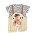 Baby short-sleeve romper with mock straps - lightweight summer outfit for newborn boys and girls