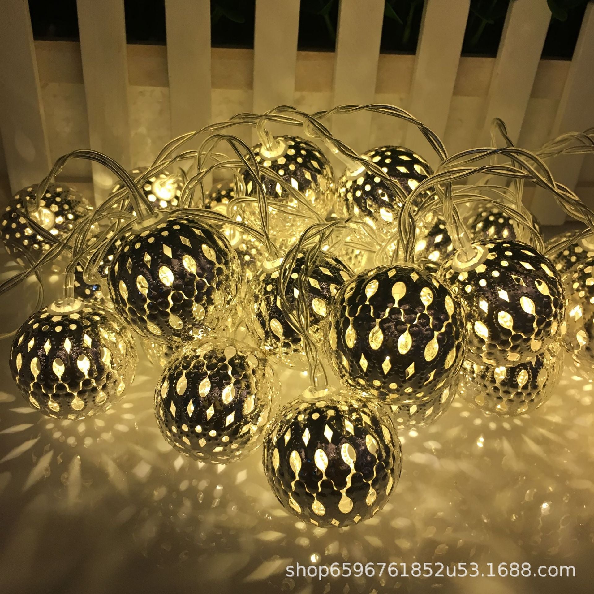 Morocco ball LED string light Christmas wrought iron ball decorative light string waterproof battery box iron ball star small lantern