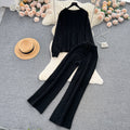 Fashionsuit women's french gentle style loosecable stitchsweatersweaterhigh waistslimming lookdrapedpantstwo-piece set