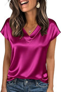 Women's satin t-shirt - spring/summer new arrivals -  us & european style - solid color business v-neck casual pullover top