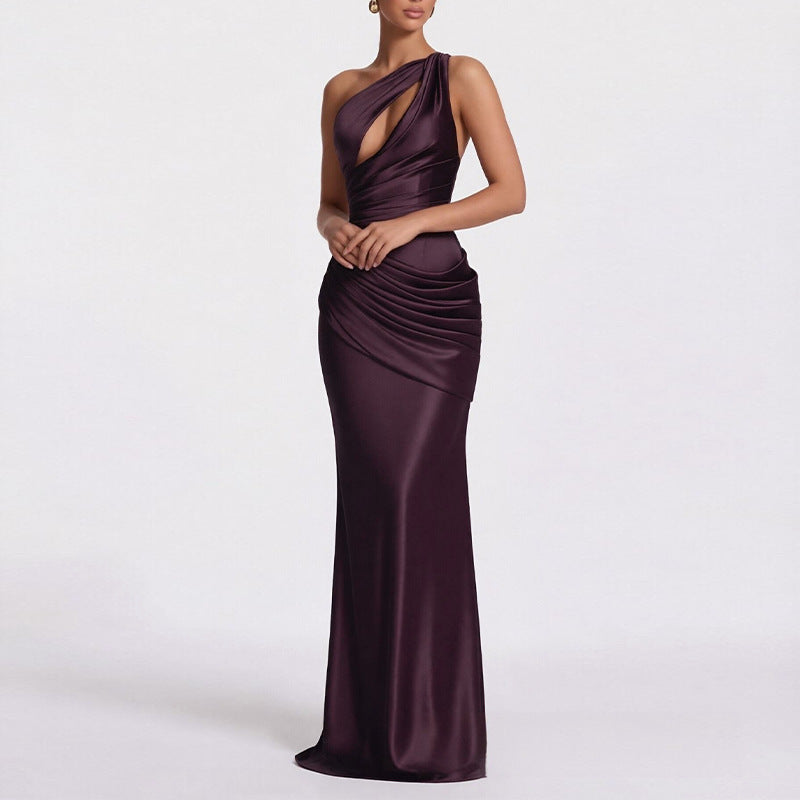 summer new arrivals: european & american cross-border women's fashion - trendy one-shoulder cami dress, solid color bodycon maxi dress