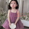 Girls' new summer purple spaghetti strap tulle dress - ethereal princess style, korean-inspired trendy summer outfit for toddlers and young girls