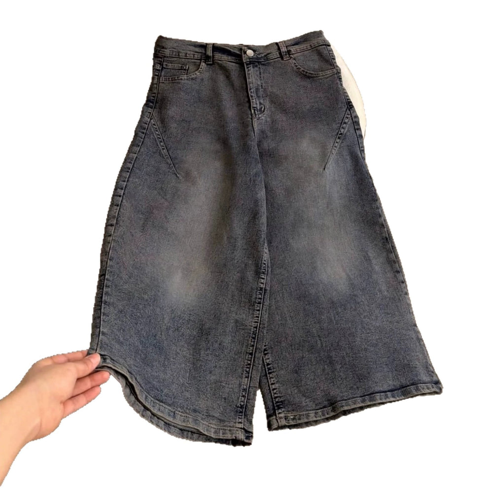 New arrival women's jeans high waist washed wide leg slightly flared cropped pants wholesale women cropped jeans