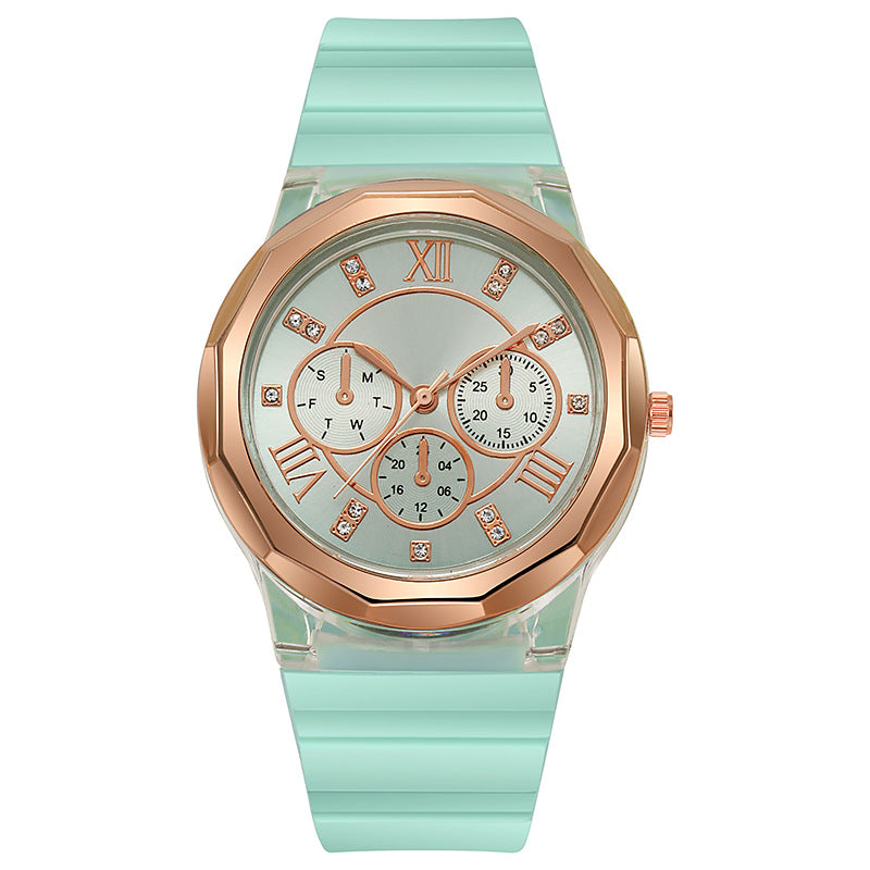 Fashion rhinestone silicone watch female student accessible luxuryelegantniche style design preppy style forest style young casual watch