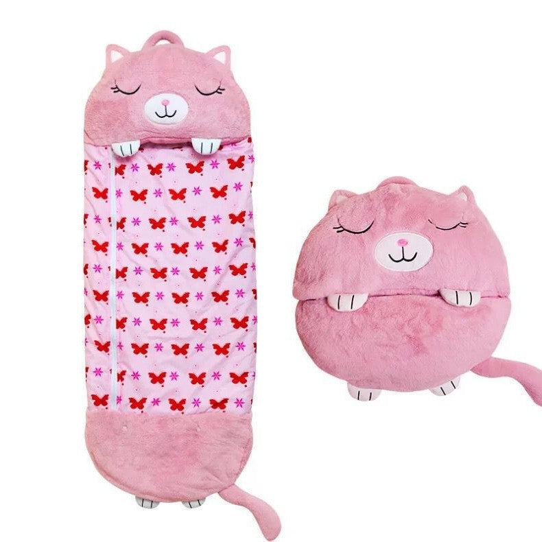 Cartoon kids' sleeping bag, children's sleeping bag with animal pillow, foldable anti-kick quilt kids' sleeping bag