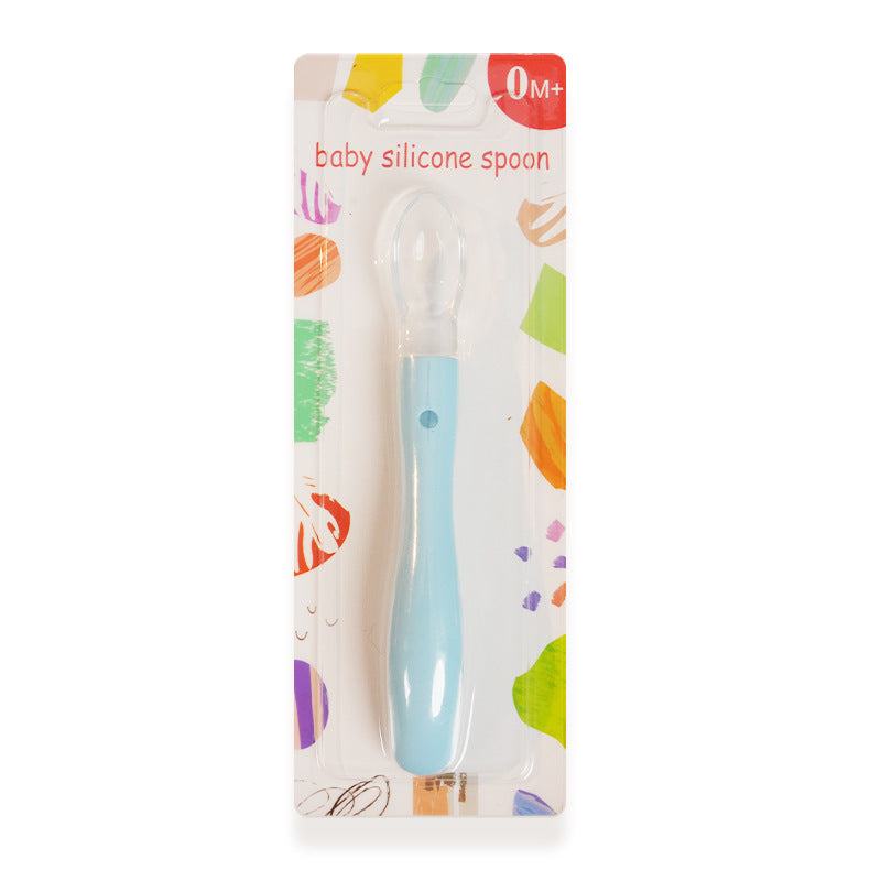 English card baby silicone spoon child feeding tableware complementary food spoon baby soft head spoon baby feeding spoon