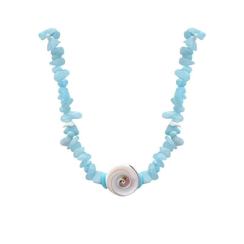 Seashell starfish blue beaded necklace - unique design, trendy clavicle chain, perfect for spring/summer beach getaways