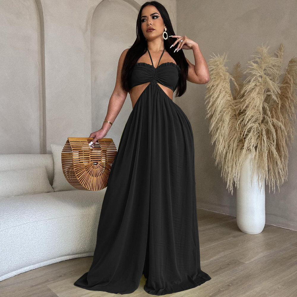 e-commerce source factory  hot selling sexy chiffon chest-wrapped backless wide-leg jumpsuit european and american women's clothing