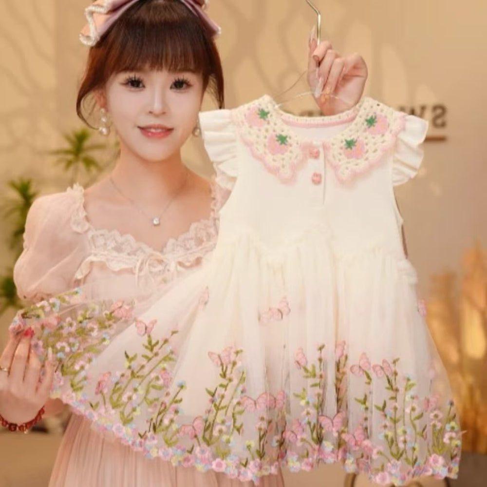 1682 girls' summer new arrival: exquisite embroidered butterfly princess dress - sweet and stylish short-sleeve birthday dress for little girls