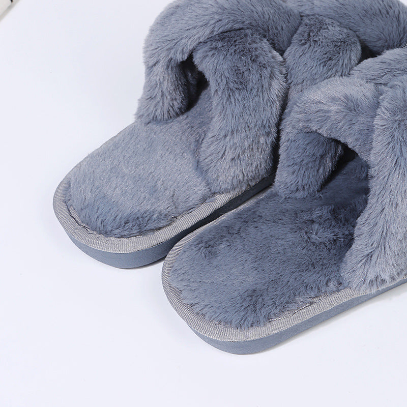 2024 source manufacturer cross stuffed slippers fall and winter new arrival indoor heattech cotton slippers thickened leaky toe furry slippers