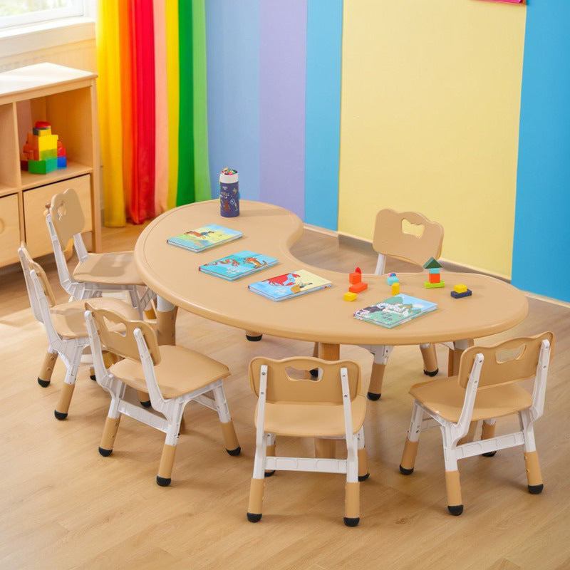 Children's table and chair set Kindergarten table and chair Baby painting game learning desk Plastic lifting moon creative table