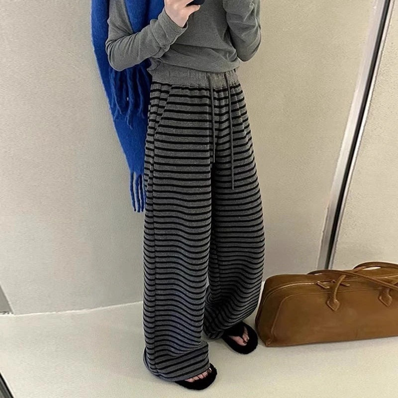 Contrast colorstripesloose pants for women springloose lazy casual pants high waistdrapedslimming lookpants wholesale