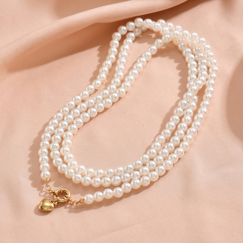 Long imitation pearl necklace wholesale, european and american cross-border vintage baroque style pendant, women's personalized multi-layered heart necklace