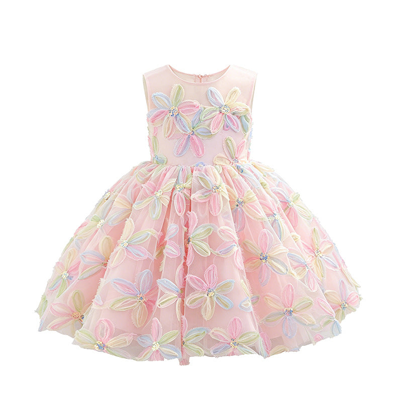 Kids birthday dress forest cute niche flower girl wedding little girl princess dress host piano tutu skirt