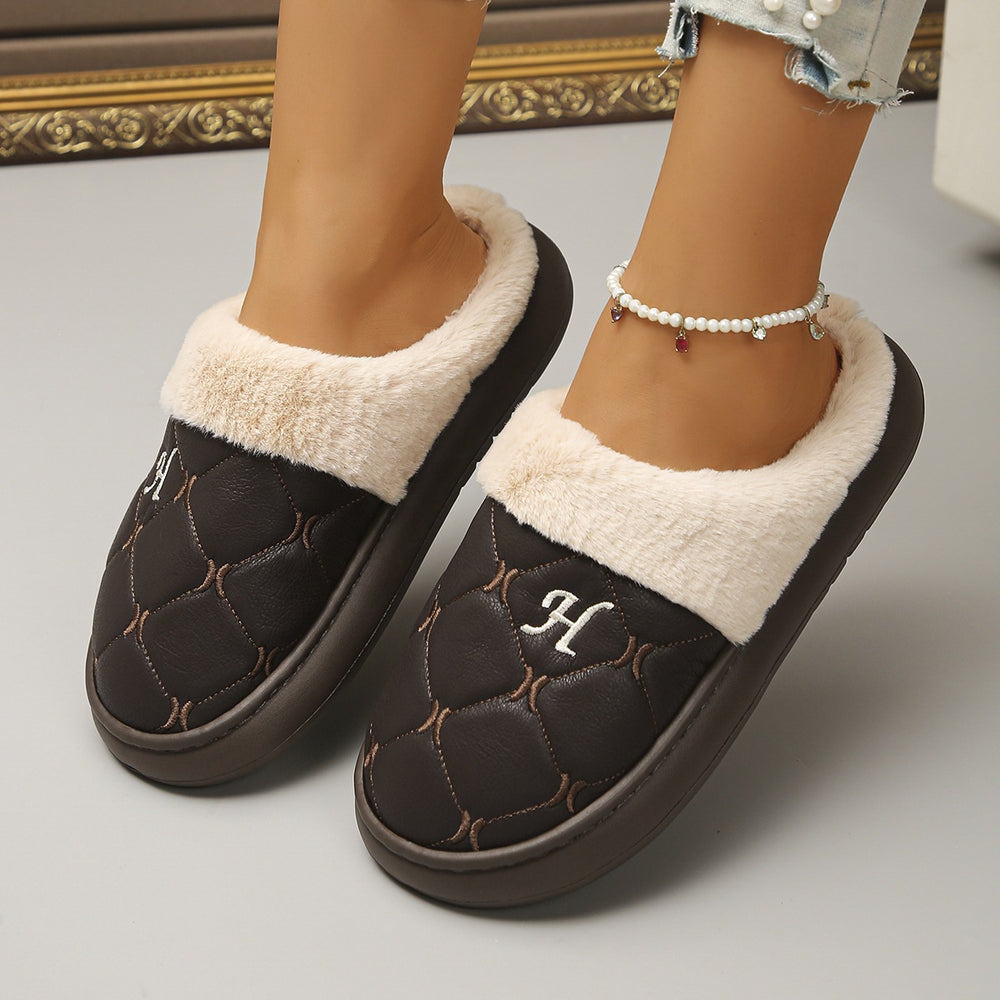 Exportplus size bag and cotton slippers winternew arrival leather waterproofnon-slipthick solecouplefleece-linedthickened wool slippers