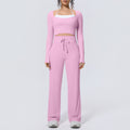 Naked feel quick-drying tight-fitting yoga clothes fake two-piece with chest pad sports long sleeves drawstring wide-leg running fitness suit for women