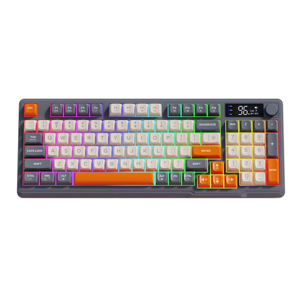 M96 wireless bluetooth dual-mode mechanical feel keyboard with pbt keycaps, display, and knob – gaming membrane keyboard