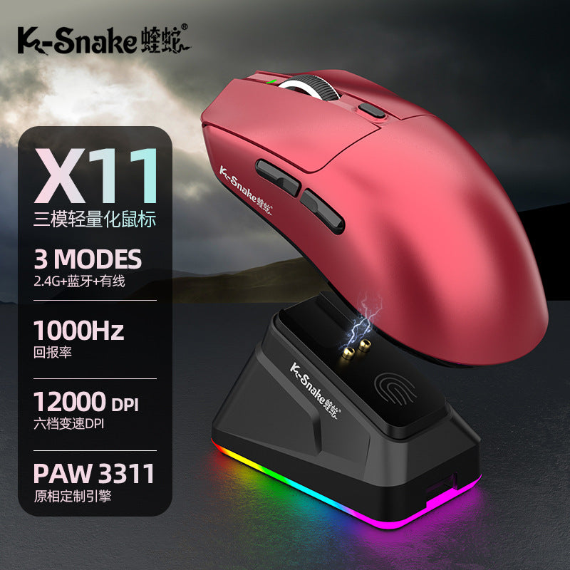 Viper x11 mouse lightweight esports gaming tri-mode wireless bluetooth mouse with charging rgb dock for desktop