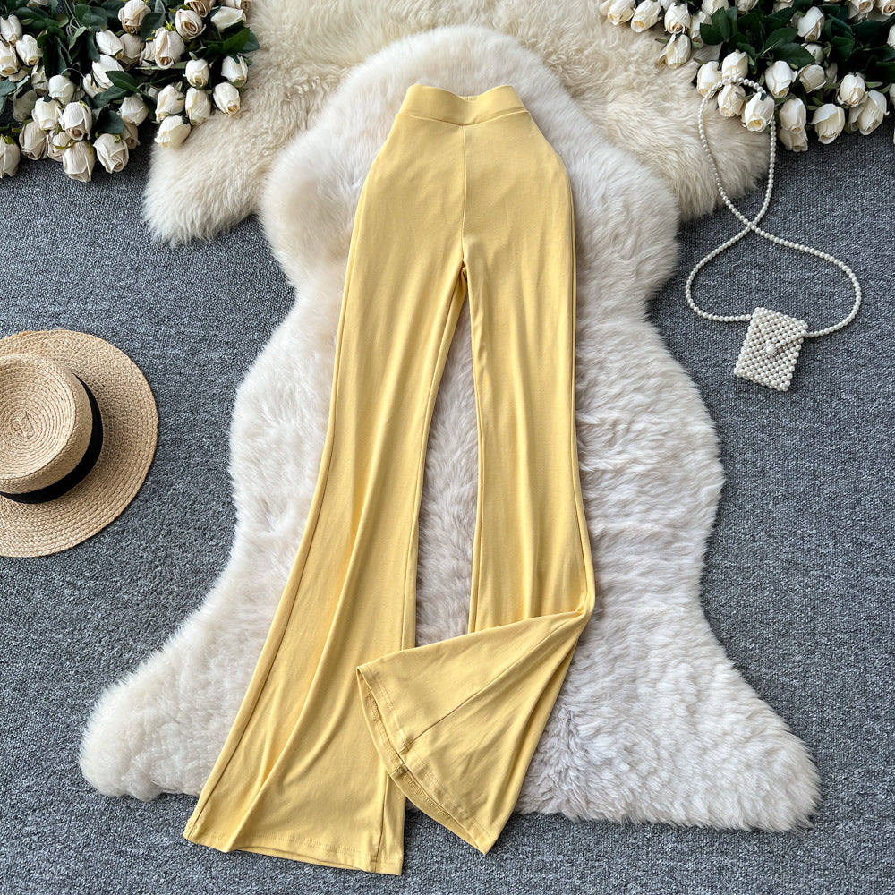 Fashion ins wear women's autumn wear pure lust hot girl elastic waist silm hip-covering slightly flared pants sports yoga pants
