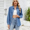 Wishfashion cross-border foreign trade women's clothing new  independent station washed looselong sleeves four-button denim lining