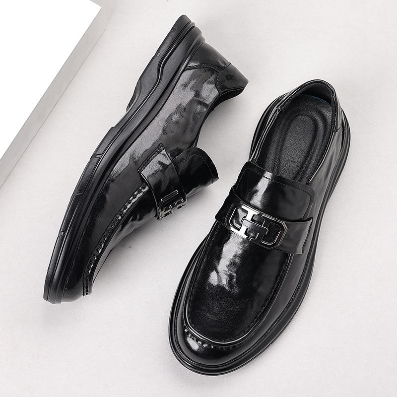 Leather shoes for men, business casual formal wear, live broadcast, hand-grabbed pattern, british style lazy slip-on, wedding loafers, bean shoes